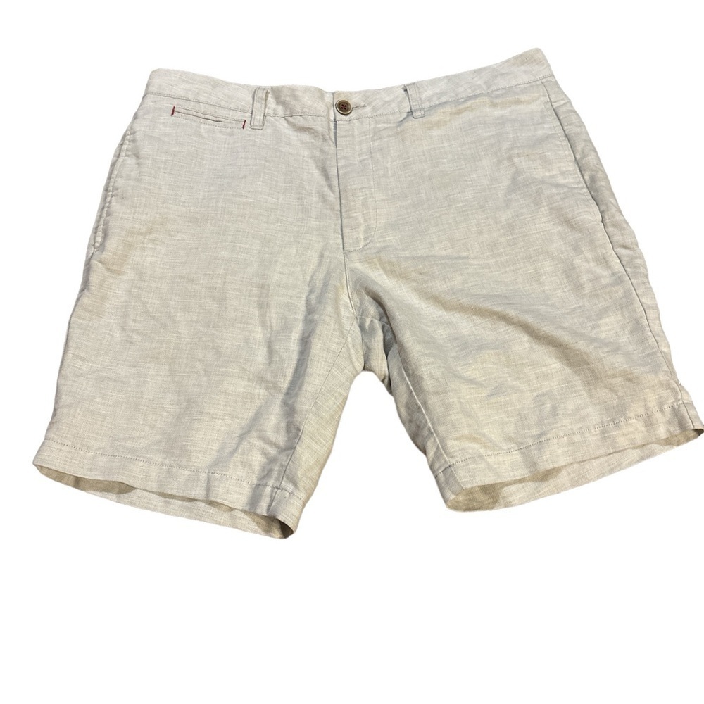 UNTUCKit Linen Blend Flat Front Shorts Grey and White Crosshatch Size 36